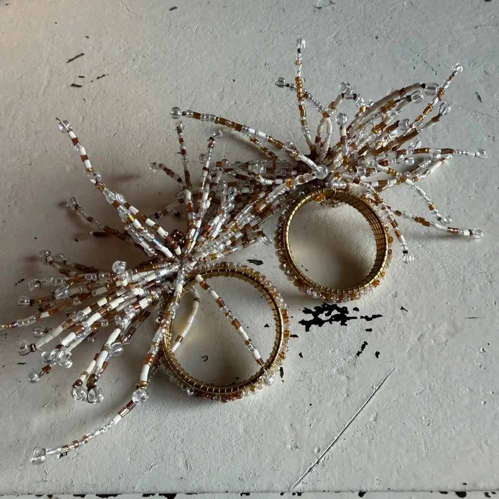 Beaded‎ Napkin Rings Multicolor Beaded Floral Starburst Set of 6 Glam